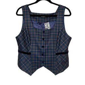 Allegra K‎ Plaid Button Down Vest Navy Blue & Green